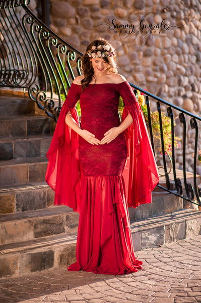 Angora Gown • Renaissance Style Maternity Gown • Bell Sleeve Maternity Gown • Mermaid Style Maternity Gown • by Sew Trendy