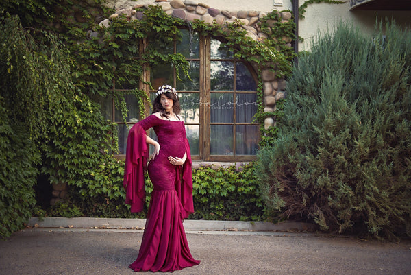 Angora Gown • Renaissance Style Maternity Gown • Bell Sleeve Maternity Gown • Mermaid Style Maternity Gown • by Sew Trendy