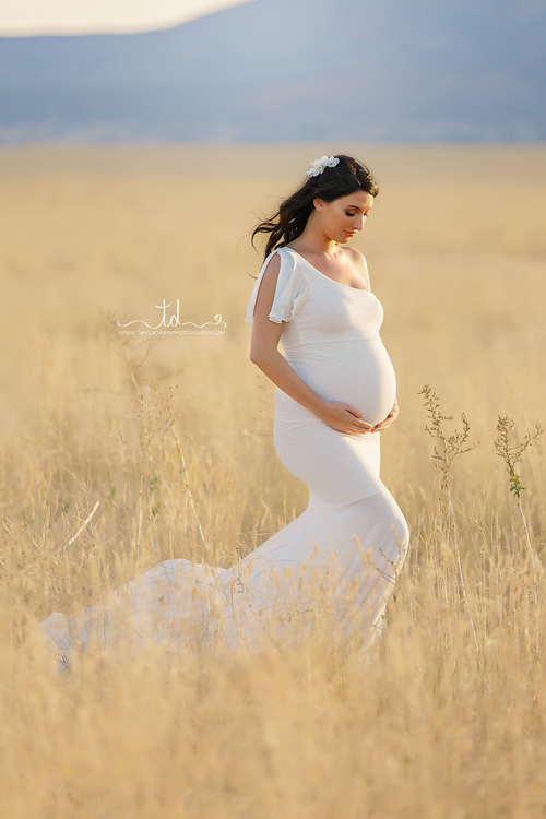 Bonnie Gown • Fitted Maternity Gown • One Shoulder Gown • Flutter Sleeve Maternity Gown • Mermaid Style Gown • Maternity Gown • by Sew Trendy