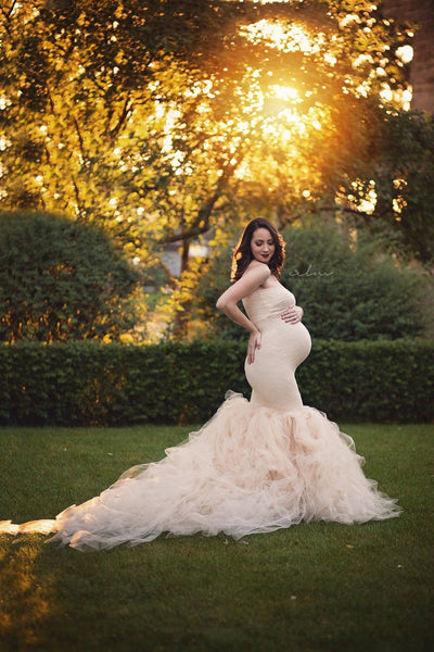 Celine Gown • Sweetheart Lace and Tulle Pregnancy Dress • Fitted Mermaid Style Maternity Gown • by Sew Trendy