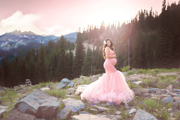 Celine Gown • Sweetheart Lace and Tulle Pregnancy Dress • Fitted Mermaid Style Maternity Gown • by Sew Trendy