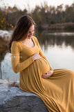 Colette Gown • On the Shoulder Sleeve Dress • Soft Knit Maternity Gown • Maternity Maxi Gown • Holiday Party Dress • by Sew Trendy