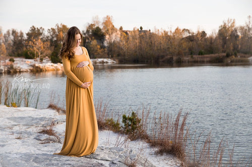 Colette Gown • On the Shoulder Sleeve Dress • Soft Knit Maternity Gown • Maternity Maxi Gown • Holiday Party Dress • by Sew Trendy