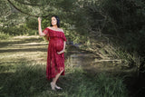 Deja Gown • Hi Low Lace Maternity Gown • Flowy Fit Maternity Gown • Off The Shoulder Gown • Knit Maternity Gown • Maxi Dress • Pregnancy Dress • by Sew Trendy
