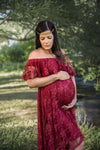 Deja Gown • Hi Low Lace Maternity Gown • Flowy Fit Maternity Gown • Off The Shoulder Gown • Knit Maternity Gown • Maxi Dress • Pregnancy Dress • by Sew Trendy