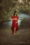 Deja Gown • Hi Low Lace Maternity Gown • Flowy Fit Maternity Gown • Off The Shoulder Gown • Knit Maternity Gown • Maxi Dress • Pregnancy Dress • by Sew Trendy