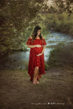 Deja Gown • Hi Low Lace Maternity Gown • Flowy Fit Maternity Gown • Off The Shoulder Gown • Knit Maternity Gown • Maxi Dress • Pregnancy Dress • by Sew Trendy
