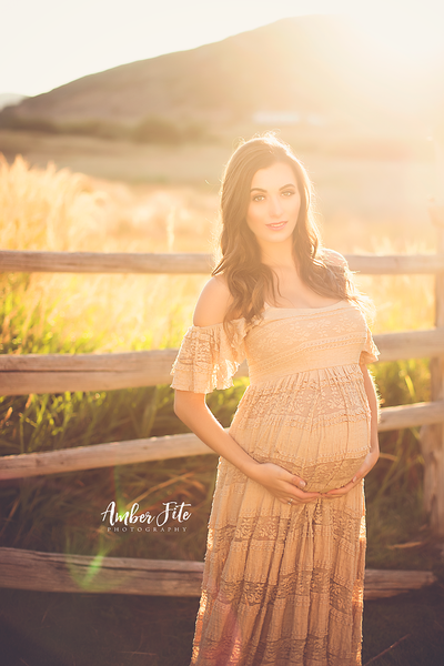 Edith Ruffled Lace Maternity Gown • Tank Style Maternity Gown • Boho style maternity gown • Peek-a-Boo Sleeve Maternity Gown • Cold Shoulder Gown • Lace Maternity Gown • by Sew Trendy