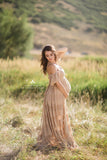 Edith Ruffled Lace Maternity Gown • Tank Style Maternity Gown • Boho style maternity gown • Peek-a-Boo Sleeve Maternity Gown • Cold Shoulder Gown • Lace Maternity Gown • by Sew Trendy