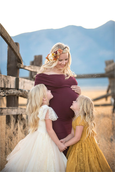 Elaine Gown • Fitted Maternity Gown • Banded Top Maternity Dress •  Maternity Dress for Photo Shoot • Photos • by Sew Trendy