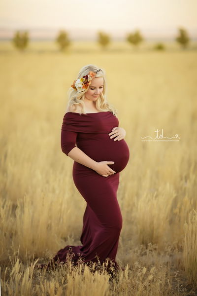 Elaine Gown • Fitted Maternity Gown • Banded Top Maternity Dress •  Maternity Dress for Photo Shoot • Photos • by Sew Trendy