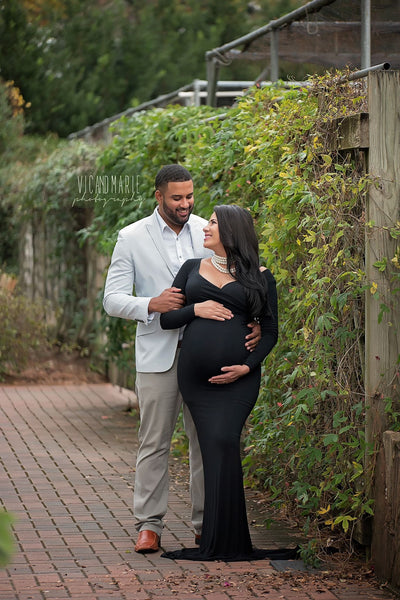 Emerlie Gown • Fitted Maternity Gown • Long Sleeve Maternity Gown • Slim Fit Maternity Gown • Maxi Dress  • by Sew Trendy