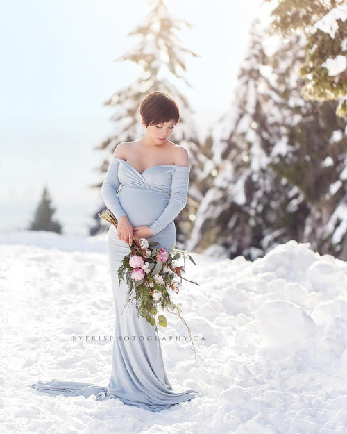 Emerlie Gown • Fitted Maternity Gown • Long Sleeve Maternity Gown • Slim Fit Maternity Gown • Maxi Dress  • by Sew Trendy