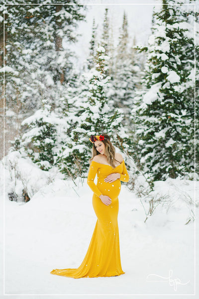 Emerlie Gown • Fitted Maternity Gown • Long Sleeve Maternity Gown • Slim Fit Maternity Gown • Maxi Dress  • by Sew Trendy