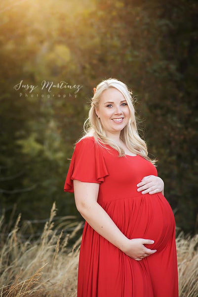 Faline Gown • Flutter Sleeve Knit Maternity Gown • Knit Pregnancy Gown • by Sew Trendy