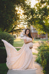 Faythe Gown • Sweetheart Sheer Gown • Chiffon Off the Shoulder Dress • Short Sleeve Maternity Gown • by Sew Trendy