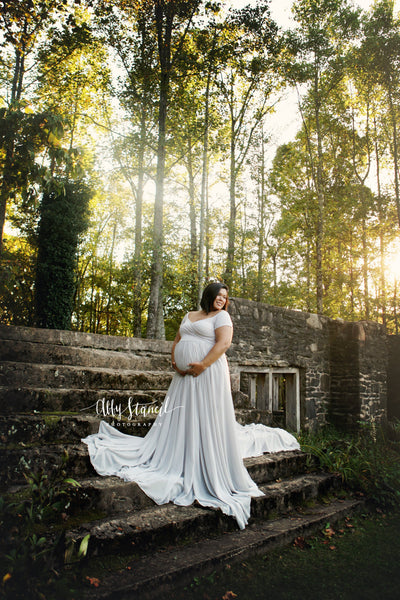 Faythe Gown • Sweetheart Sheer Gown • Chiffon Off the Shoulder Dress • Short Sleeve Maternity Gown • by Sew Trendy