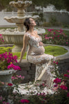 Francine Gown • Couture Sheer Nude Flower Gown • Sheer Maternity Gown • Nude Gown • Sheer Pregnancy Dress • Slim Fit Maternity Gown • Couture Gown Mesh • by Sew Trendy