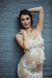 Francine Gown • Couture Sheer Nude Flower Gown • Sheer Maternity Gown • Nude Gown • Sheer Pregnancy Dress • Slim Fit Maternity Gown • Couture Gown Mesh • by Sew Trendy