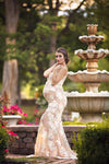 Francine Gown • Couture Sheer Nude Flower Gown • Sheer Maternity Gown • Nude Gown • Sheer Pregnancy Dress • Slim Fit Maternity Gown • Couture Gown Mesh • by Sew Trendy