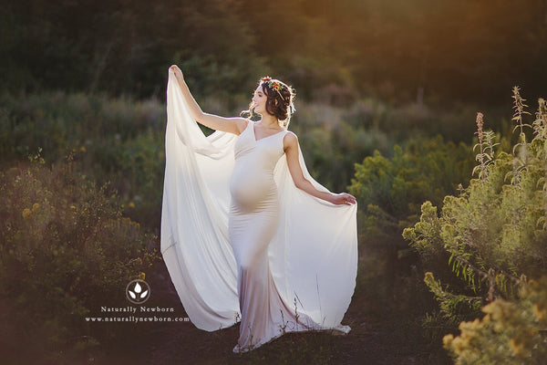 Hera Gown • Slim Fit Pregnancy Gown • Sweetheart Tank Style Gown • Cape Maternity Gown • Maternity Gown • by Sew Trendy