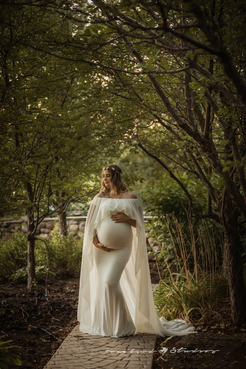 Isolde Gown • Renaissance Style Maternity Gown • Maternity Gown with Cape • Fitted Maternity Gown • by Sew Trendy
