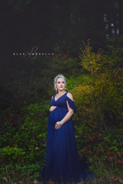 Kalessa Gown • Sheer Maternity Gown • Peek a Boo Sleeve Maternity Dress • Short Sleeve Maternity Gown • by Sew Trendy