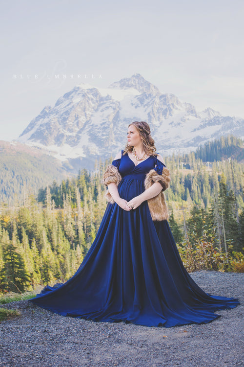 Kalessa Gown • Sheer Maternity Gown • Peek a Boo Sleeve Maternity Dress • Short Sleeve Maternity Gown • by Sew Trendy