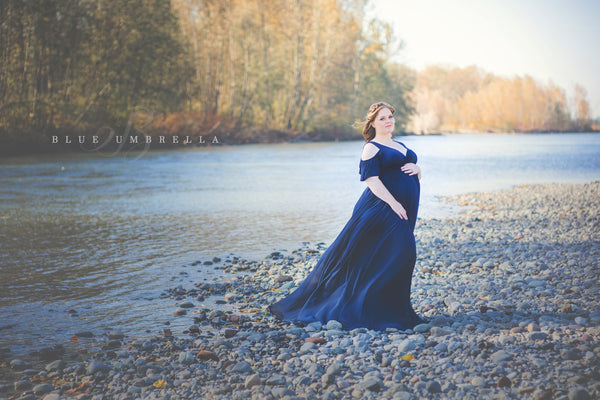 Kalessa Gown • Sheer Maternity Gown • Peek a Boo Sleeve Maternity Dress • Short Sleeve Maternity Gown • by Sew Trendy
