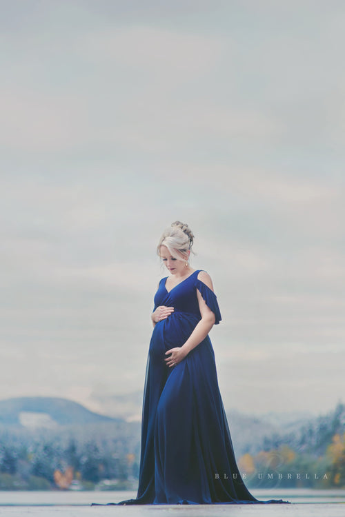 Kalessa Gown • Sheer Maternity Gown • Peek a Boo Sleeve Maternity Dress • Short Sleeve Maternity Gown • by Sew Trendy