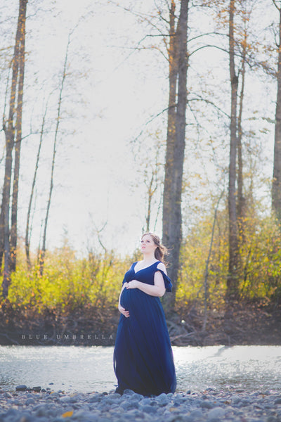 Kalessa Gown • Sheer Maternity Gown • Peek a Boo Sleeve Maternity Dress • Short Sleeve Maternity Gown • by Sew Trendy