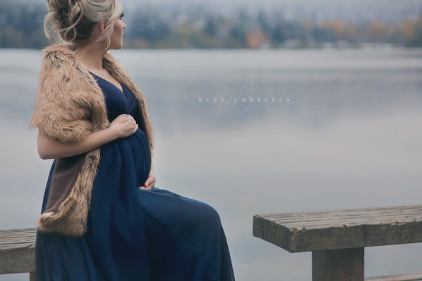 Kalessa Gown • Sheer Maternity Gown • Peek a Boo Sleeve Maternity Dress • Short Sleeve Maternity Gown • by Sew Trendy