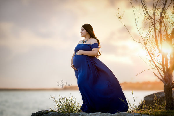 Kelly Gown • Off the Shoulder Maternity Gown • Cap Sleeve Pregnancy Dress • Heavy Knit Gown • Maxi Style Maternity Gown • by Sew Trendy