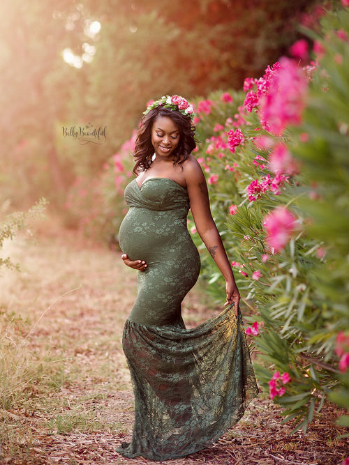 Marilyn Gown • Hand Made Maternity Gown • Lace Mermaid Style Sweetheart Maternity Gown • by Sew Trendy