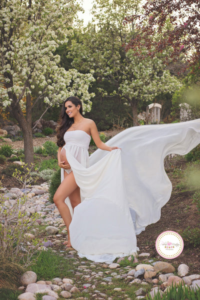 Marissa Gown • Long Flowing Sheer Chiffon Straight Top Maternity Gown • by Sew Trendy