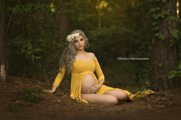 Miriam Gown • Long Sleeve Maternity Gown • Off the Shoulder Dress • Maternity Gown • Renaissance Gown • Soft Knit Maternity Gown • Bohemian • by Sew Trendy