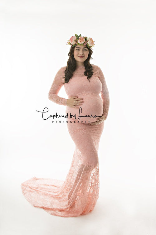 Penelope Gown • Boat Neck Gown • Slim Fit Maternity Gown • Lace Maternity Gown • Long Sleeve Lace Maternity Gown • by Sew Trendy