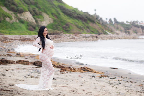 Phoebe Gown • Boat Neck Gown • Slim Fit Maternity Gown • Lace Maternity Gown • Long Sleeve Lace Maternity Gown • by Sew Trendy