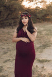 Rue Gown • Cowl Neck Maternity Gown • Fitted Knit Maternity Gown • Low Back Maternity Gown • by Sew Trendy