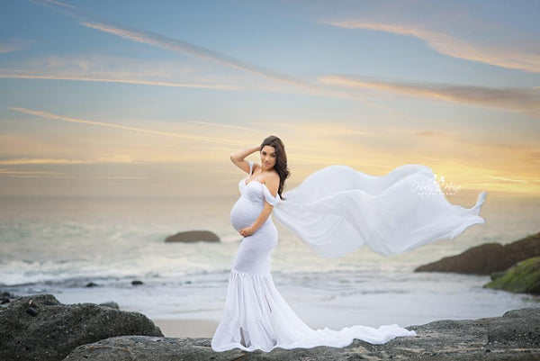 Samantha Gown • Sweetheart Lace and Chiffon Pregnancy Dress • Fitted Chiffon Mermaid Style Maternity Gown • by Sew Trendy