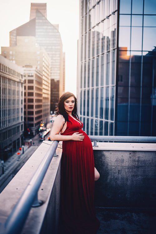 Veronica Gown • Knit Halter Style Maternity Gown • by Sew Trendy
