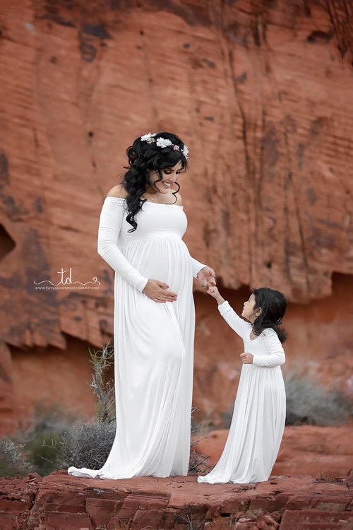 Mommy & Me Gown Set • Miriam and Norah Set • Knit Maternity Gown • Long Sleeved Girls Gown • by Sew Trendy