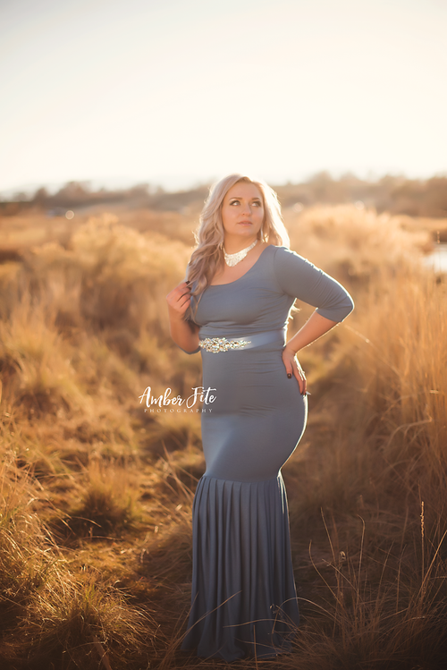 Eloise Gown • Fitted Maternity Gown • 3/4 Sleeve Maternity Gown • Slim Fit Mermaid Gown • Full Coverage Maternity Dress • Bridesmaid Dress  • Event Gown • Photo Shoot • by Sew Trendy