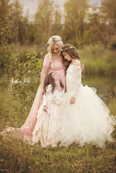 Faythe Gown • Sweetheart Sheer Gown • Chiffon Off the Shoulder Dress • Short Sleeve Maternity Gown • by Sew Trendy