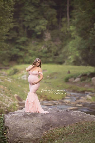 Samantha Gown • Sweetheart Lace and Chiffon Pregnancy Dress • Fitted Chiffon Mermaid Style Maternity Gown • by Sew Trendy