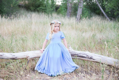 Frankie Girls Gown • Flutter Sleeve Gown • Knit Ruffled Girls Dress • Tea Length Full Circle Dress • by Sew Trendy