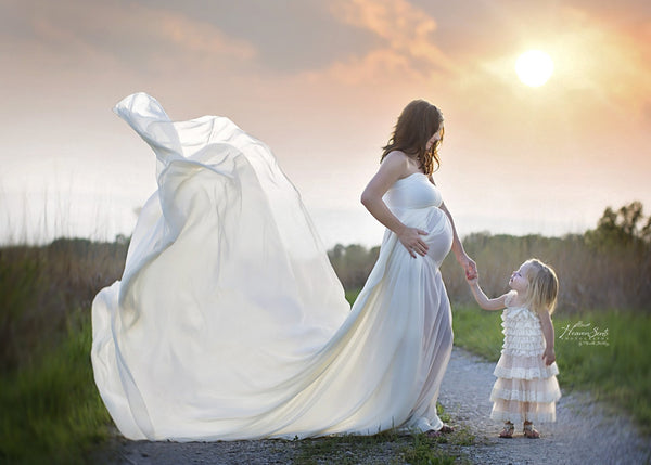 Marissa Gown • Long Flowing Sheer Chiffon Straight Top Maternity Gown • by Sew Trendy