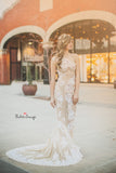 Francine Gown • Couture Sheer Nude Flower Gown • Sheer Maternity Gown • Nude Gown • Sheer Pregnancy Dress • Slim Fit Maternity Gown • Couture Gown Mesh • by Sew Trendy