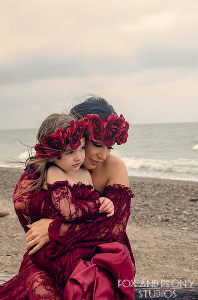 Mommy & Me Gown Set • Valerie & Katie Set •  Lace Maternity Gown • Vintage Lace Dress • Maternity Lingerie Robe • Vintage Bohemian Dress • by Sew Trendy