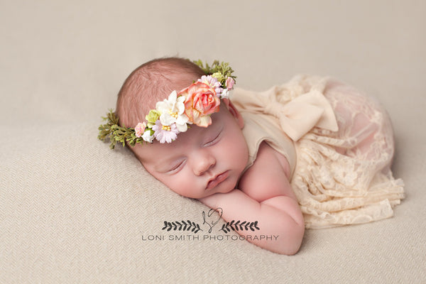 Mini Primrose Floral Crown • Newborn Flower Crown • Simple Crown • Bohemian Crown • Ivory Floral Crown • Dainty Floral Crown | READY TO SHIP • by Sew Trendy